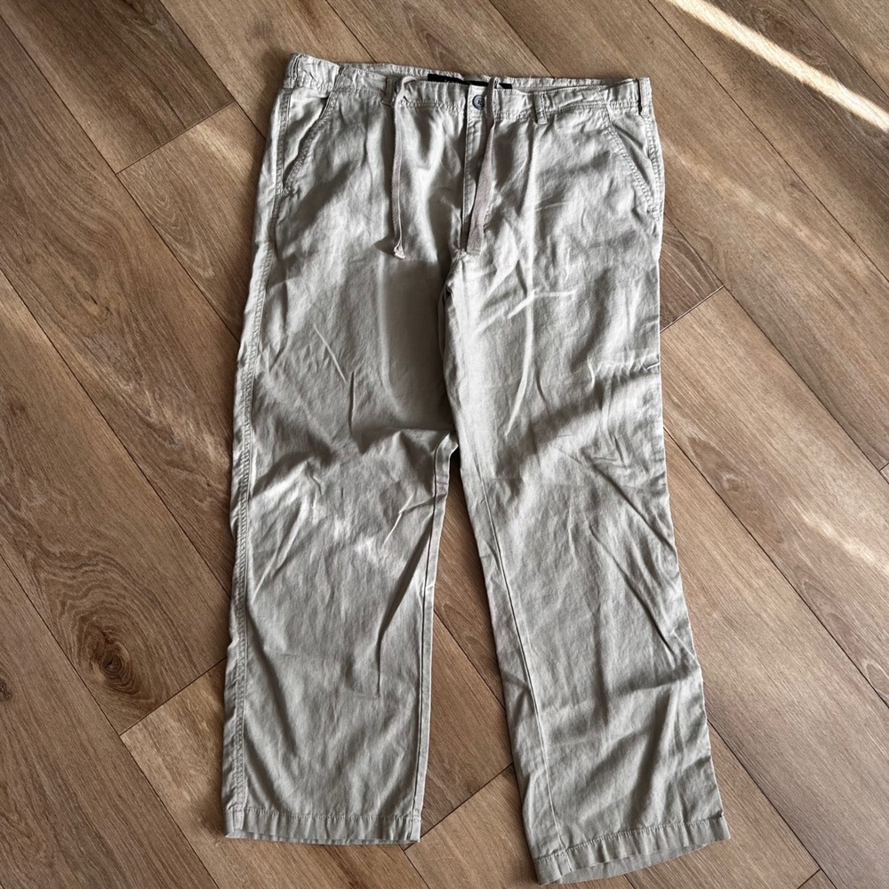 Marc Anthony Mens Linen Blend Drawstring Pants Khaki Beige 40x30 Relaxed Fit